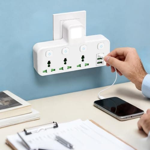 Plug Adapter Extension Socket, Multi Plug Adaptor with Independent Switches