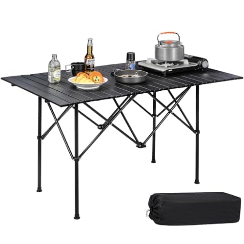 REDCAMP Large Camping Table, 120x70cm Roll-Up with Carry Bag,Black