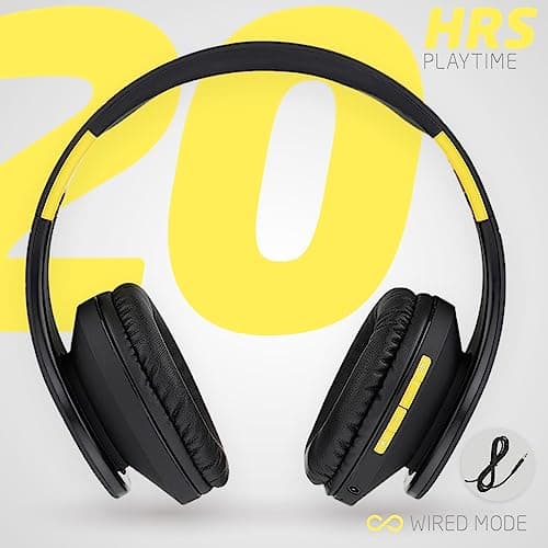 PowerLocus Bluetooth Over-Ear Headphones, Wireless Stereo Foldable Headphones Wireless and Wired Headsets with Built-in Mic, Micro SD/TF, FM for iPhone/Samsung/iPad/PC (Black/Yellow) — view 4