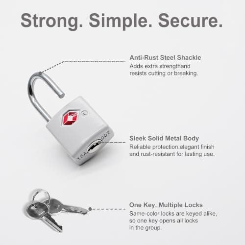 UP Security TSA Locks for Luggage with Keys, Luggage Locks TSA Approved 4 Pack, International Travel Essentials, Small Padlock with Key, Mini Padlock for Suitcase, Backpack, Gray, Compact Minimalist — view 5