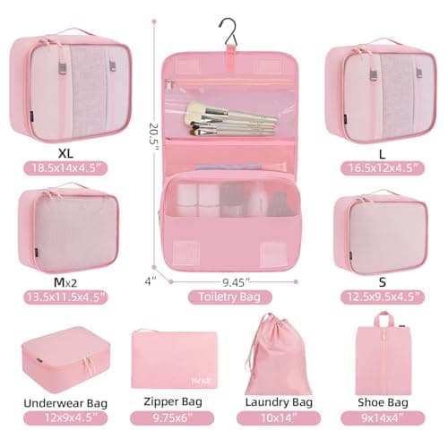 BAGAIL 10 Set Packing Cubes Various Sizes Packing Organizer for Travel Accessories Luggage Carry On Suitcase - Pink — view 2