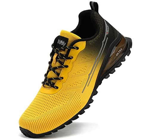 Kricely Trail Running Shoes Mens Breathable Lightweight Trainers Non-Slip Low Rise Walking Shoes（Yellow 12）