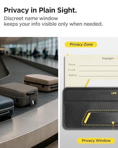 Spigen Luggage Tags LF510 Premium Velo Vegan Leather ID Label for Suitecase Travel Bag Accessories with Magnetic Closure Privacy Protection Design Durable Strap - Black (2 Pack) — view 4