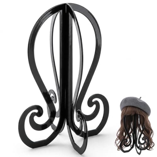 Collapsible Wig Stand Portable,Fold Flat Reusable Plastic Wig Head Holder for Travel Drying Styling Storage,11.7"H Thick Reinforced Plastic Snap Assemble for Wigs Hats Cosplay Masks Helmets(Black)