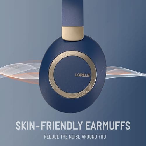 LORELEI B-C6 Wireless Over-Ear Headphones, 50H Playtime Foldable, Lightweight Bluetooth Headsets, Deep Bass, Built-in Microphone, Memory Foam Earmuffs, for Travel (Navy Blue) — view 4