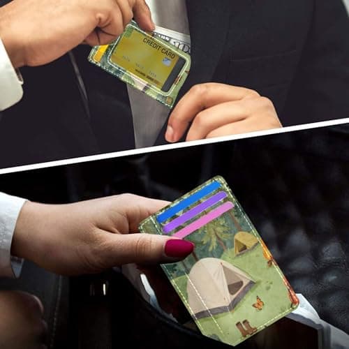xigua Slim Wallet Front Pocket Leather RFID Blocking Credit Card Holder Camping-Tents-Forest-Illustration-Nature-Tree Minimalist Wallets — view 6