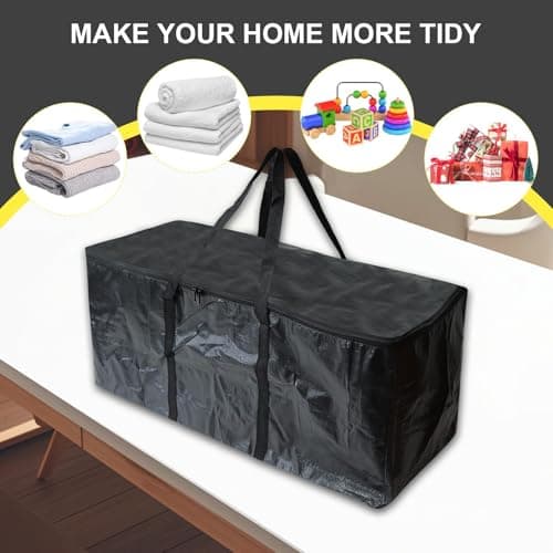Heavy-Duty 85L Waterproof Storage Bags with Zipper - Pack of 6 Large Moving & Clothes Packing Bags(Black) — view 6