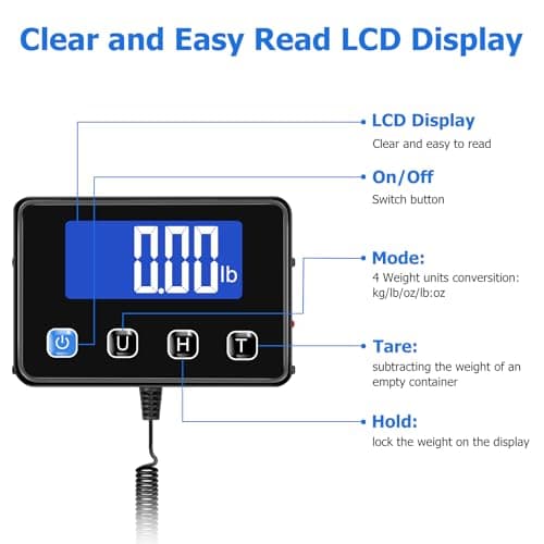 Postal Scales, 200kg/10g High Precision LCD Display Parcel Scales, Parcel Weighing Scales with Hold and Tare Function for Luggage, Package, Warehouse, 2 AAA Batteries and Charging Cable Included — view 3