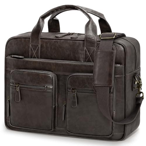 RAINSMORE Messenger Bags for Men Vintage Briefcase PU Leather Laptop Bag 15.6 Inch Satchel Bag for Work Business Office College Trip School Black/Brown/Dark Brown Coffee