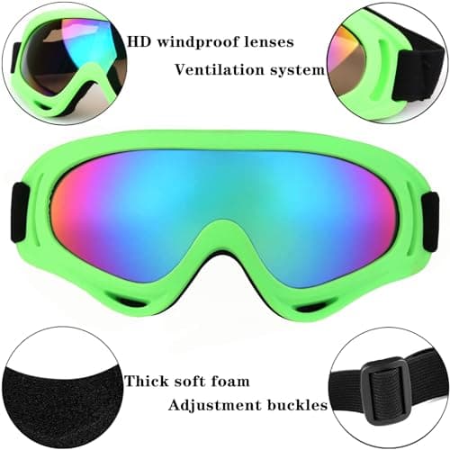 MaoMaoCha Ski Goggles Snowboard Goggles for Men Women Kids Cycling Motorcycle Snowmobile UV Protection Goggles Winter Snow Sports Glasses for Youth Adult Teens Boys & Girls (Green) — view 3