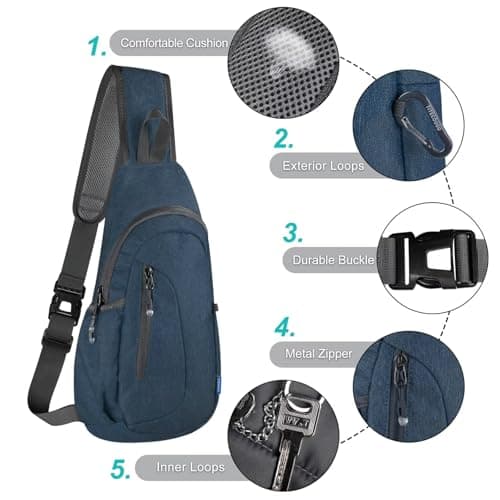 TITECOUGO Canvas Small Sling Bag Lightweight Crossbody Bag for Women Rucksack for Men Running Backpack Travel Chest Pack Shoulder Daypack for Hiking Outdoor Gym Work Sports Dark Blue — view 5