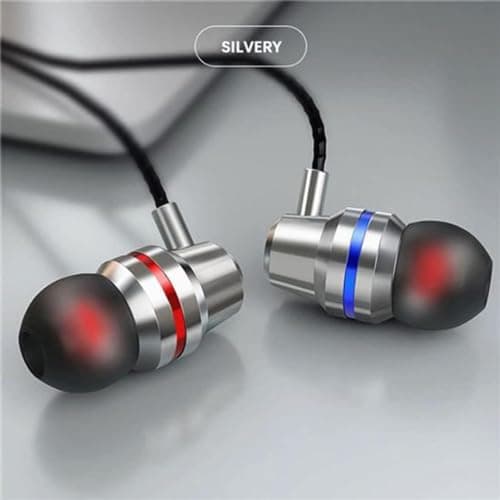 Earphones, In-Ear Headphones Earphones with 3.5mm Hi-Res Extra Bass, Noise Isolating, Wired Earbuds with Microphone and Volume Control, Compatible With all Smartphones Tablets Laptops. (Silver) — view 2