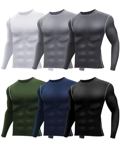 Hicarer 6 Pack Men's Thermal Compression Shirts Athletic Long Sleeve Workout Running Shirt Winter Base Layer Sport Top