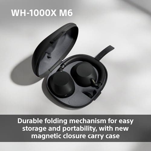 SONY WH-1000XM6 Flagship Noise Cancelling Over-Ear Wireless Bluetooth Headphones, Signature Hi-Res Sound, Comfort, Foldable Design, Durable Case, 30 HR Battery NC On, iOS & Android – Black — view 6