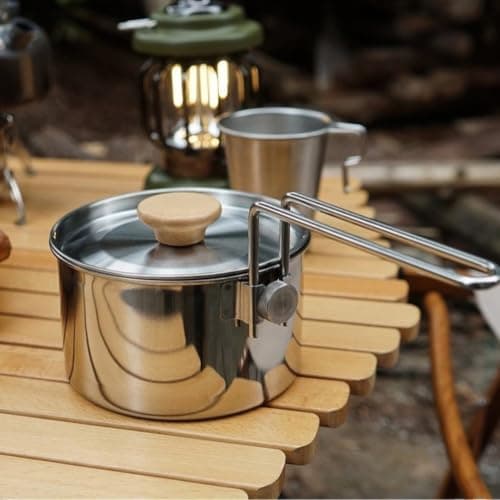 Portable Camping Pot 304 Stainless Steel Folding Design with Rotatable Handle for Mountaineering Travel Essentials Silver 13cm — view 6