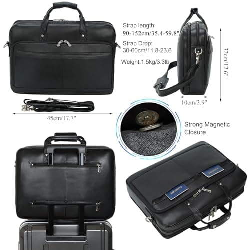 TIDING Men's Full Grain Leather Briefcase for 17 Inch Laptop Waterproof Bag — view 3