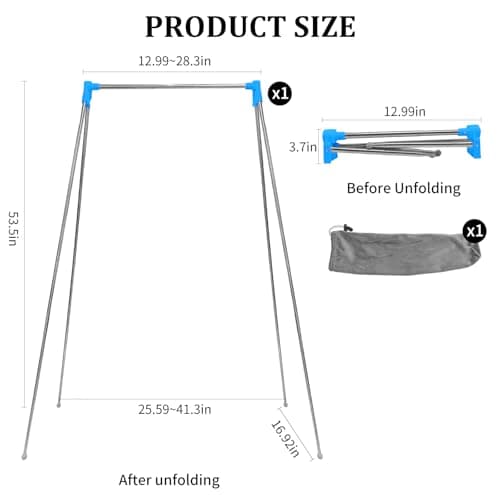 XIAONAN Portable Travel Garment Rack,13-28 Inch Compact Stainless Steel Foldable Clothes Drying Rack,Collapsible Clothing Rack for Camping,Travel,Hotel Room,Laundry Blue — view 2