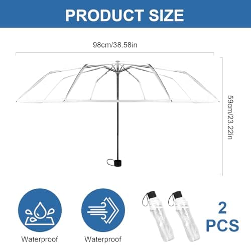 YANGUN 2 Pack Transparent Umbrella, See Through Umbrella for Events Walking Handbag Travel, for Rain Men and Women, Rainproof, Windproof, See Through — view 2
