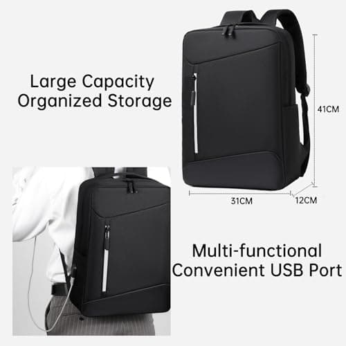 SuperAuriga Laptop Backpack, Business Men's Backpack with USB Charging Port & Lock, Waterproof Travel Backpack, 15.6-inch Business Computer Backpack (Grey) — view 3