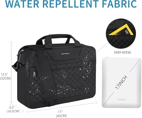 EMPSIGN 17.3 Inch Laptop Bag for Women, Quilted Laptop Case, Black — view 3
