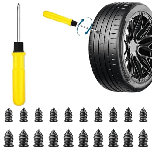 20 pcs Tyre Repair Kit, Puncture Repair Kit with Screwdriver, Self-Service Rubber Nails Tool, Emergency Car Puncture Repair Kit for Bike Motorbike Bicycle Flat Tire Plug (10S/10L)