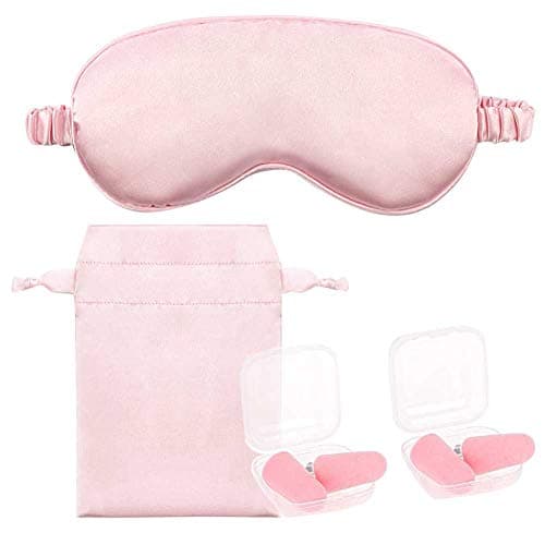 Pink Sleep Eye Mask Silk Sleep Mask Ultra Soft Blindfold Breathable Eye Cover Sleeping Mask Eyeshade with Elastic Strap and Ear Plug for Men Women Kids Night Sleeping Travel Nap Mothers Day Presents