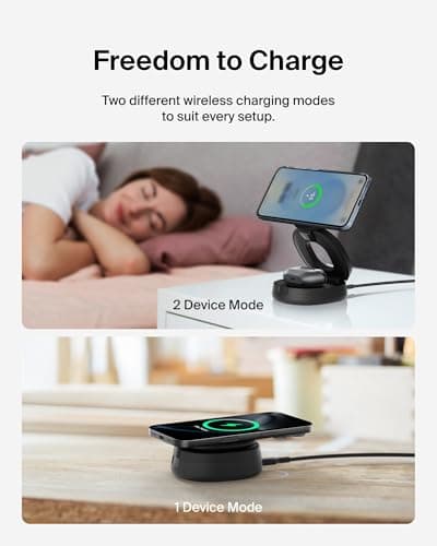 Belkin 2-in-1 Convertible Wireless Charging Station, Wireless Portable Charger 15W, MagSafe-Compatible Qi2 Charger for iPhone 17, Air, AirPods with Weighted Non-Slip Base, 30W Charger Included - Black — view 6