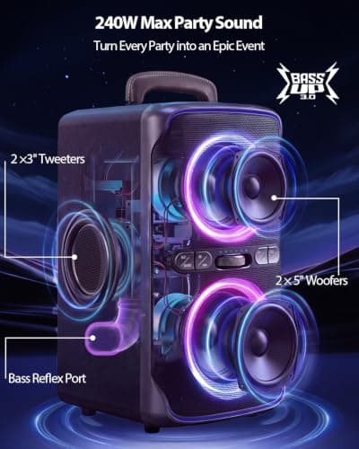 DGoak Party Bluetooth Speaker - 240W Peak Loud Speaker, Dazzling Light Show, Deep Bass, IPX4 Waterproof, 15H Battery, TWS Pairing, BT 5.3 Wireless, Portable for Home/Outdoor/Beach/Pool Party — view 2
