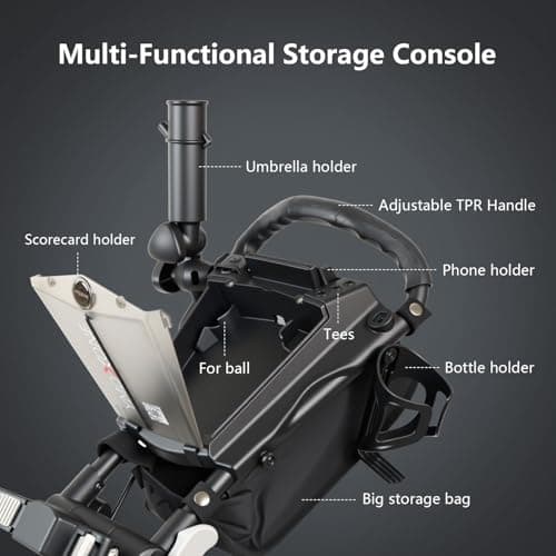 YMDXONE 3 Wheel Golf Trolley with 360° Swivel Wheel: Foldable Design, Integrated Storage, Adjustable Handle, Holders for Phone/GPS/Scorecard/Bottle/Umbrella. Compact for Easy Storage and Transport — view 2