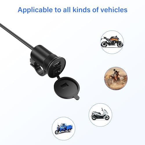 PNGKNYOCN Motorcycle USB Charger with Switch,12V 1.5A USB 10.5W PD Outlet Single Ports Waterproof Charger for Marine Vehicle RV Boat Truck UTV — view 6