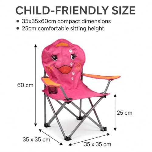 Envenzo Kids Folding Camping Chair, 4 Assorted Animal Designs, 600D Polyester, with Cup Holder and Security Lock, 35x35x60cm (1, PINK) — view 3