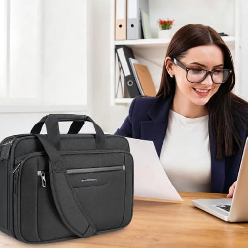 VANKEAN Laptop Briefcase Premium Laptop Case Fits Up to 17.3 Inch Business Shoulder Bag Laptop Expandable Water-Repellent Messenger Bag for Men/Women Computer Bag for Travel/Business/Black-Grey — view 2