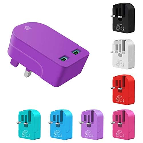 3.1A High Speed Compact Folding Dual USB Plug for Android Tablet iPhone Samsung TAB Huawei & More USB Devices (Purple)