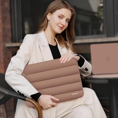 MOSISO 16 inch Laptop Case Puffy Sleeve with Small Bag, Mocha — view 6