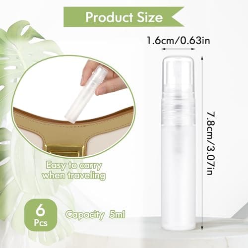 Molain 6 Pack Mini Portable Spray Bottle, 5ml Refillable Frosted Perfume Bottle Fine Mist Travel Empty Bottle Container Essential Oil Perfume Makeup Remover Dispenser for Travel and Outing Cleaning — view 2
