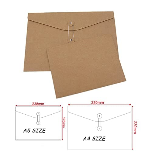 10pcs A5 Kraft Paper Envelopes Portfolio Foolscap File Folders Document Folder with String Fastener Closure Wallet Pockets File Bags Storage Pouch Paperwork Organizer Bag for Office School Home — view 2