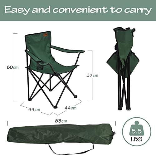 Rainberg Folding Camping Chairs, Comfortable Heavy Duty Structure, Extra Wide Garden Chair with Hard Armrest Foldable Fishing Chair Outdoor Fold up, Cup Holder with Carry Bag (Pack of 1, Green) — view 3