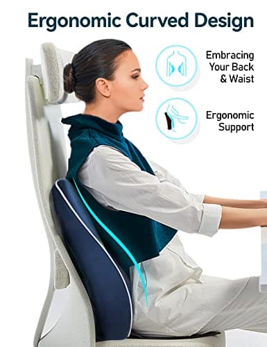 Travel Ease Ergonomic Lumbar Support Cushion, Memory Foam Back Support Cushion for Office Chairs with Skin-friendly Cover for Comfort (DarkBlue) — view 4