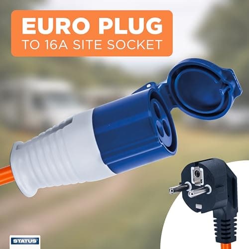 Status UK to European Plug Adaptor, 16A Site Socket, 20cm — view 5