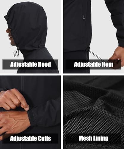 Huayuzh Mens Waterproof Jacket Men's Outdoor Jackets Lightweight Rain Coat Packable Windproof Softshell Hiking Camping Black M — view 5