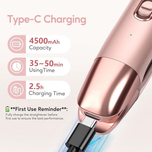 Terviiix Portable Cordless Hair Straighteners, Mini Flat Iron for Travel, 190°C-220°C, Rechargeable Mini Hair Straighteners & Curler 2 in 1 with Argan Oil Infused, 4500mAh Battery, 40s Fast Heat Up — view 2