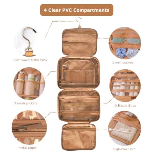 Large Hanging Travel Toiletry Bag for Women, Full Size Wash Bag,Beige — view 3