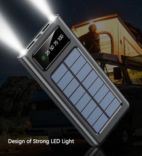 Portable Solar Power Bank with Built-in Cables, Black,White,LED Display, Solar Charging, Compact Travel Design (Black, Milliamp Hours, 10000.0) — view 3