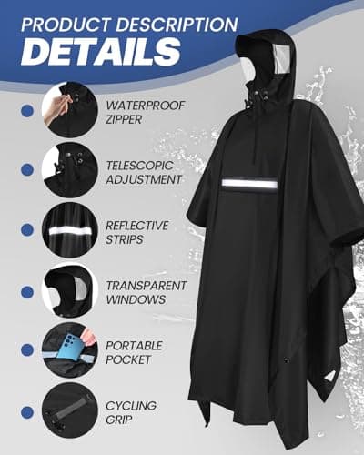 Victoper Waterproof Rain Cycling Poncho for Adults with Upgraded Material, Zipper Closure, Lightweight Design, Suitable for Outdoor Activities Camping, Cycling, and Travel — view 2