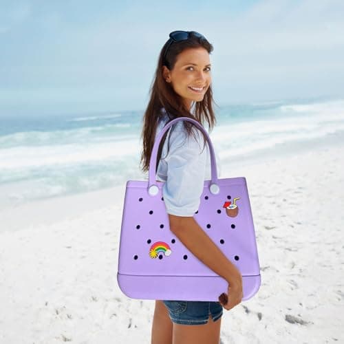XYYYHTL Beach Tote Bag Rubber Waterproof Washable Durable Open Tote for Sports, Pool, Gym, Large Rubber EVA Bag With Holes Stylish Women's Beach Essentials — view 3