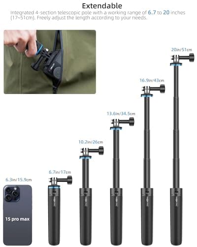 20"/51cm Mini Selfie Stick Tripod for DJI Osmo Action 5 Pro/4/3, Pocket 4/3, All GoPro, AKASO EK7000 & Other Action Cameras, 2-in-1 Desk Tripod Stand w Magnetic Quick-Release Adapter Mount — view 4