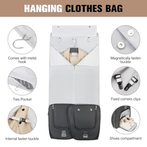 ACESAK Garment Bags for Travel, 2 in 1 Convertible Carry On Duffle Bag Suit Bags Foldable Backpacks with Shoe Compartment & Toiletry Bag, Hanging Bags for Clothes Dress Suit for Men Women Gift, Grey — view 3