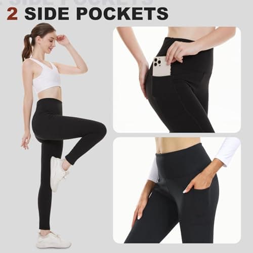 AMIYOYO Thermal Leggings Women with Pockets Black Fleece Lined Leggings — view 4