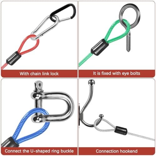 TIXIPEM Security Cable with Loops [2Pcs] - 1.64ft / 64.6 Inch Stainless Steel Luggage Lock Safety Cable Use for Bikes & Luggage & Toolbox, & Tent - [Black] Wire Rope Lanyard — view 5