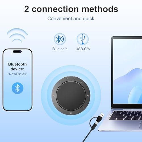 N newline Conference Speaker and Microphone, Dual AI Mics with 360° Voice Pickup & Clear Sound, 10–14H Call Time, Bluetooth & USB-C/A Connection, Speakerphone for 1–6 People, Small Teams & Home Office — view 3